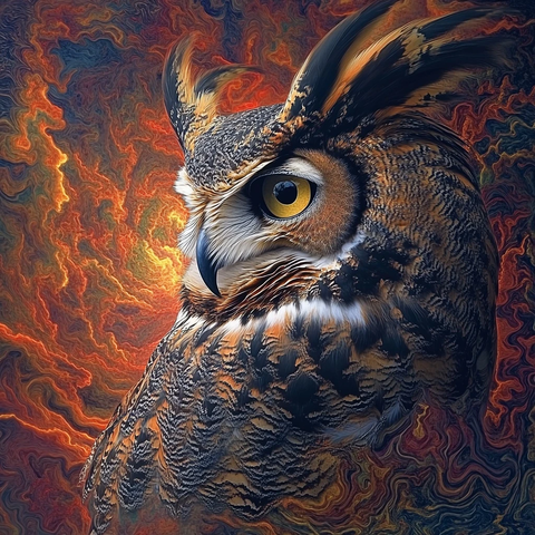 超现实猫头鹰与分形艺术