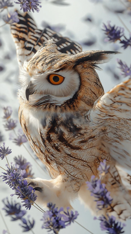 阿拉伯鸮与薰衣草飞翔