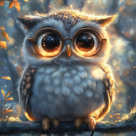 智慧猫头鹰佩戴圆眼镜