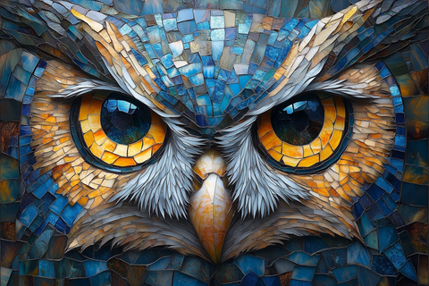 染色彩玻璃抽象猫头鹰