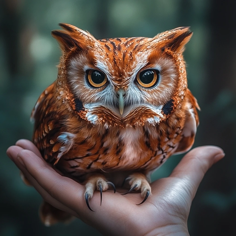 红翼雕鸮展翅立掌心