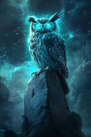 古石上的蓝眼猫头鹰