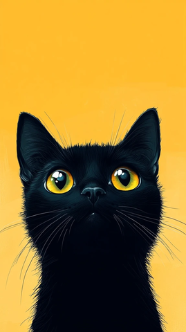 黑猫吃食黄色背景