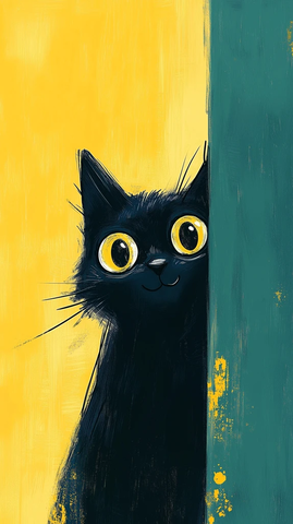 微笑黑猫卡通插画