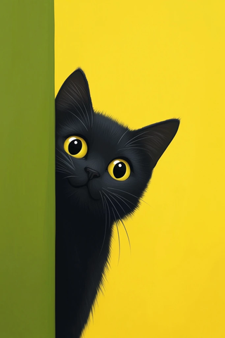 黑猫绿墙卡通插画