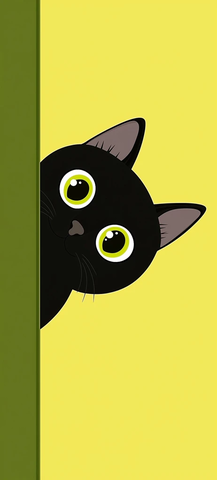 黑猫绿墙卡通插画