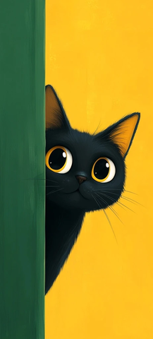 黑猫绿墙卡通插画