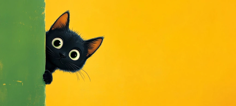 黑猫绿墙卡通壁纸