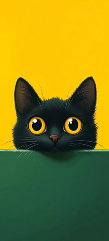 黑猫绿墙卡通插画