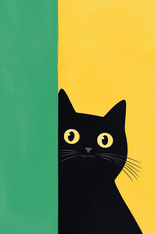 黑猫绿墙卡通插画