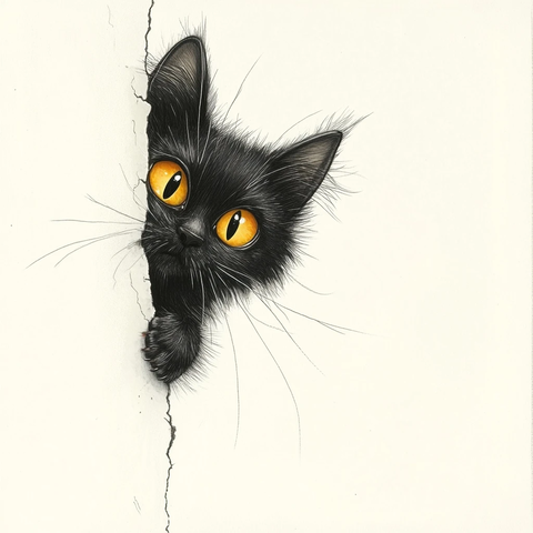 黑猫穿墙缝隙搞笑图