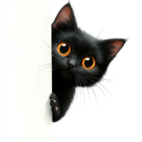 黑猫躲墙后露大眼睛