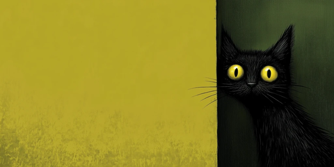 黑猫绿墙卡通插画