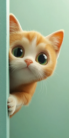 金色白猫躲墙角探头