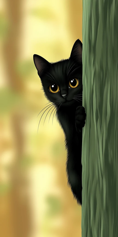 黑猫躲在绿墙后