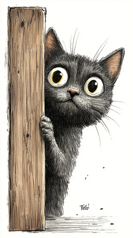 害怕的猫躲木箱后说话