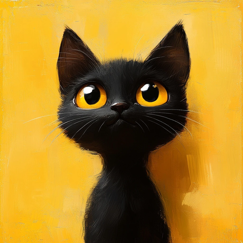 黑猫大眼插画黄底