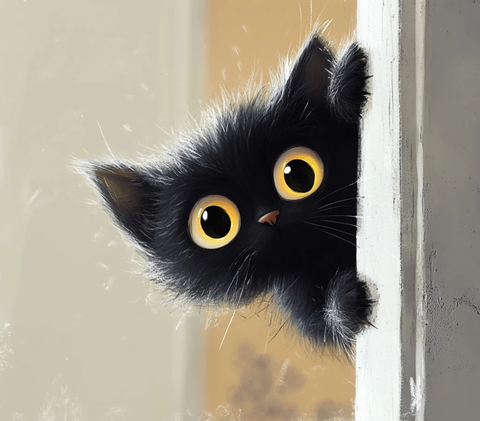 白粉笔画黑猫挂门框