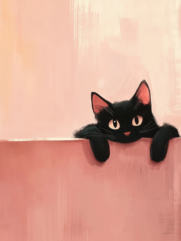 黑猫躺在墙边看向远方