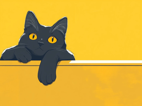 黑猫趴墙边望远