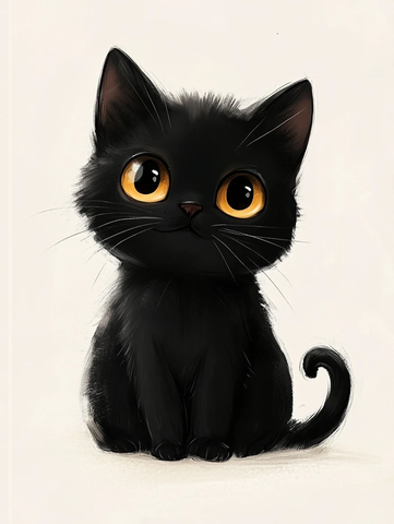 黑猫圆眼卷尾坐姿