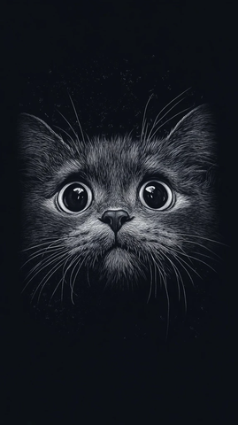 铅笔画花斑猫角落窥视