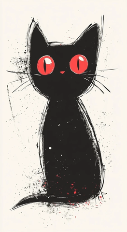 红眼黑猫水墨画