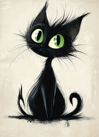 绿色眼睛黑猫抓爪卡通图
