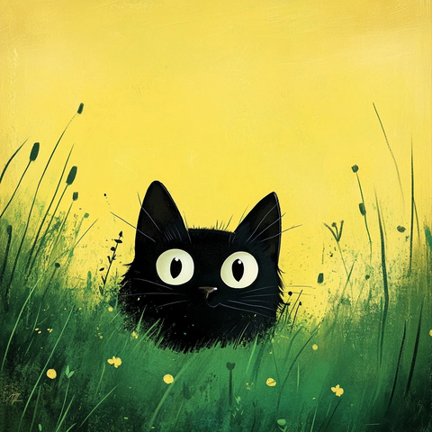 黑猫大眼睛眺望绿野