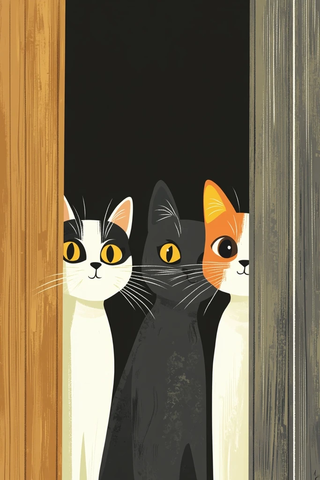 三只猫看浴室门