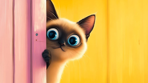 暹罗猫躲粉色衣柜