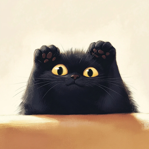 黑猫前爪搭头逗趣姿态