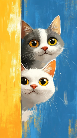 三只卡通猫从角落窥视