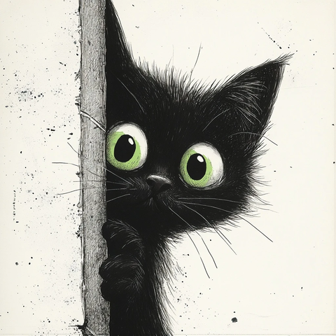 黑猫绿眼躲墙后