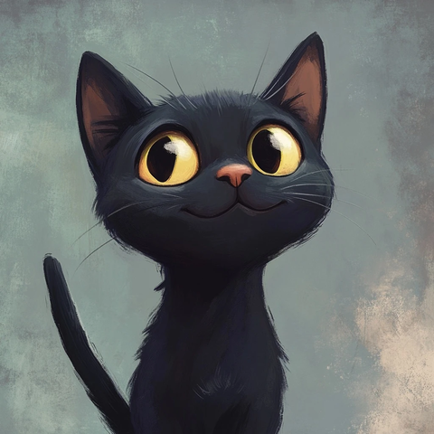 短毛黑猫微笑卡通形象