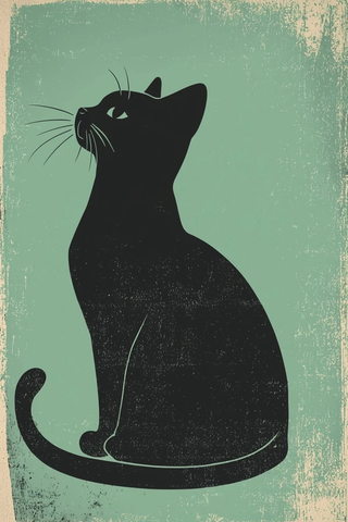 黑猫插画复古风格