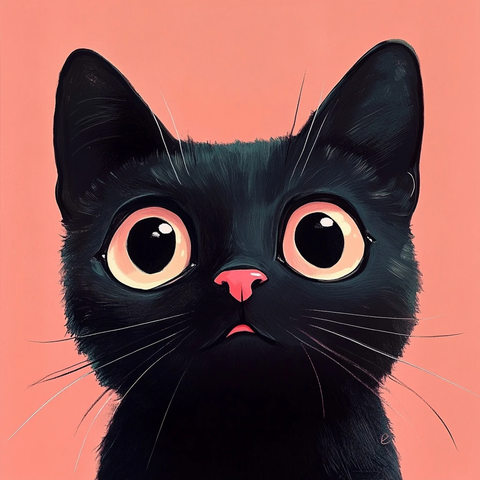 黑猫头卡通表情插画