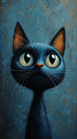 蓝色猫咪夸张表情油画