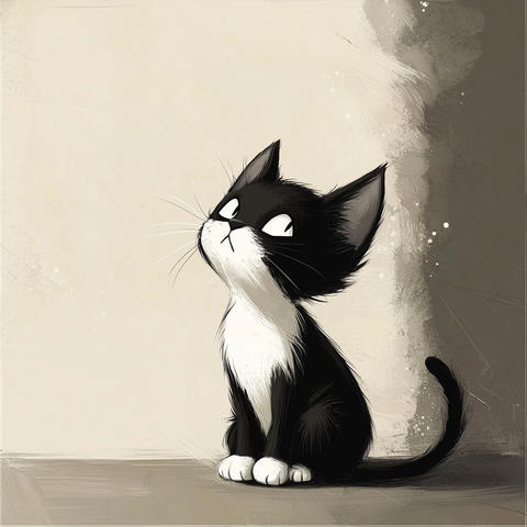 黑白猫独自玩耍