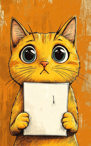 黄色猫咪持纸笔记本书皮