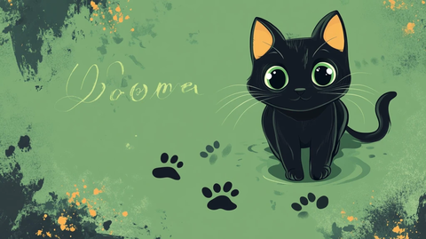 绿面黑猫欢迎图趣味爪印设计