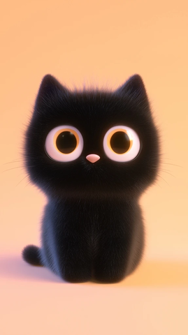 黑猫宝宝白色毛绒大眼睛