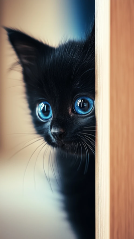 黑眼小猫躲门后窥探