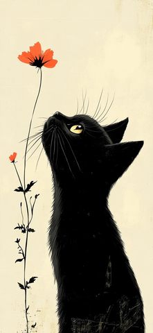 黑猫与花朵的幽默画面