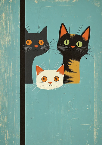 三只猫咪墙角偷看