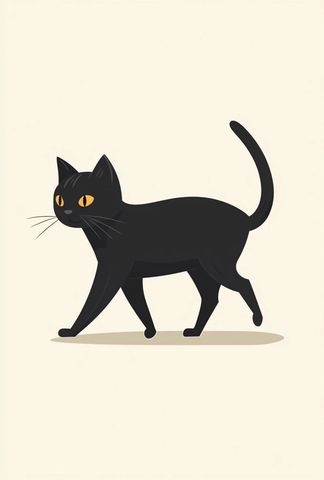 两只腿行走的黑猫插画