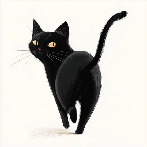 黑猫回头望尾巴竖直