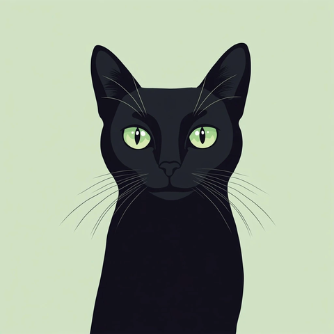 黑猫绿眼简约插画