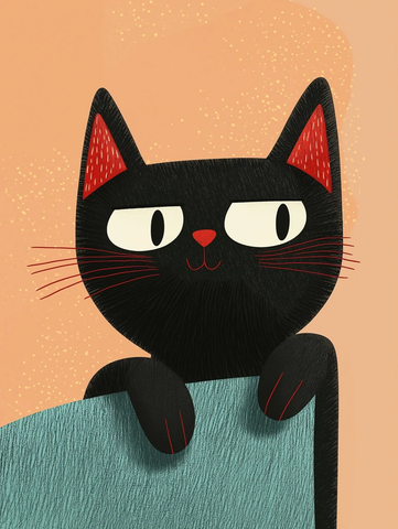 卡通黑猫简约线条插画