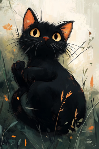 调皮黑猫玩耍系列插画